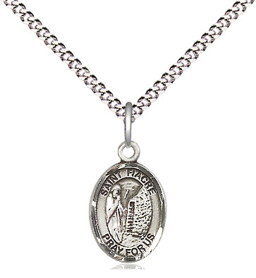 Sterling Silver Saint Fiacre Pendant on a 18 inch Light Rhodium Light Curb chain