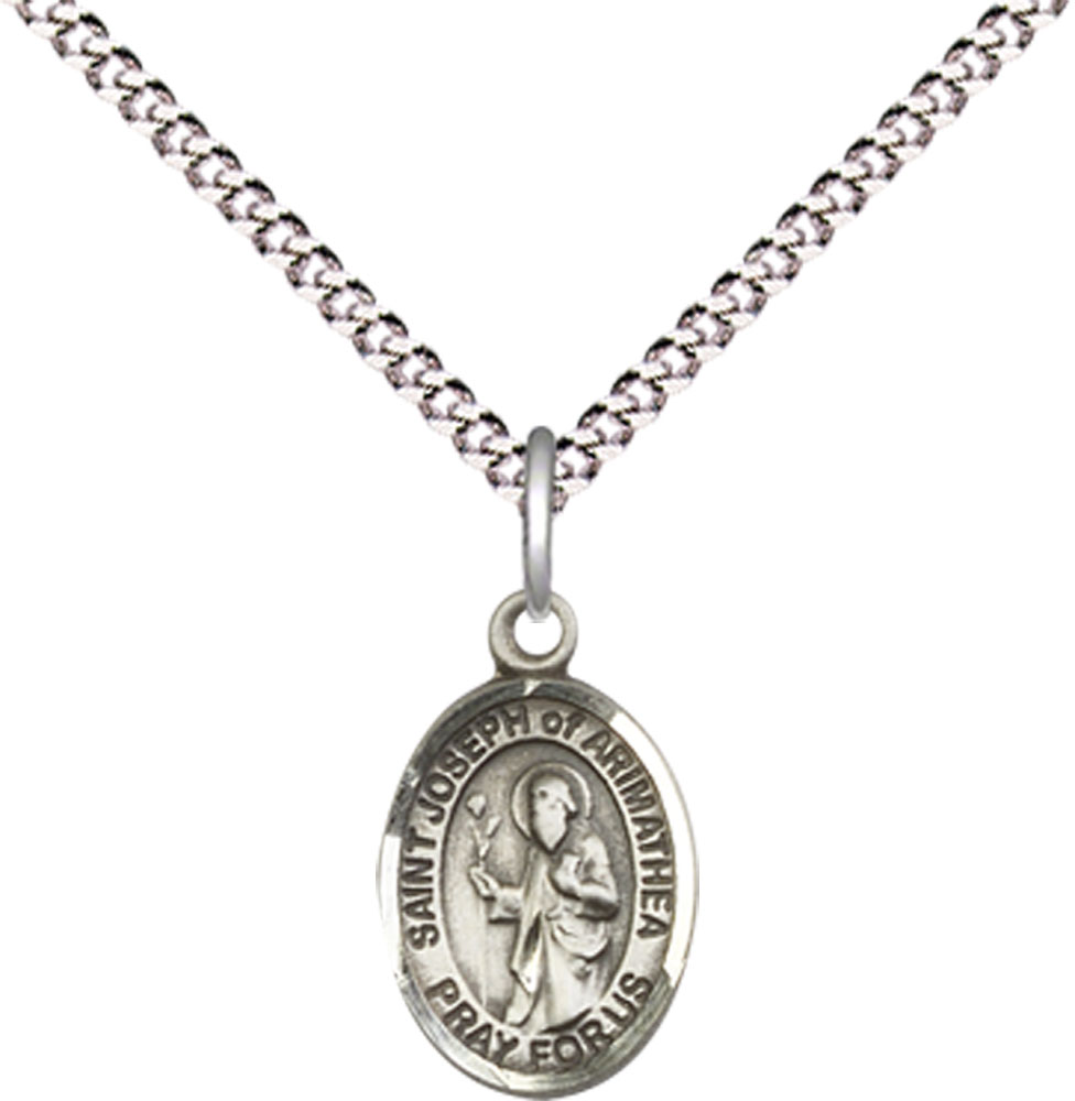 Sterling Silver Saint Joseph of Arimathea Pendant on a 18 inch Light Rhodium Light Curb chain