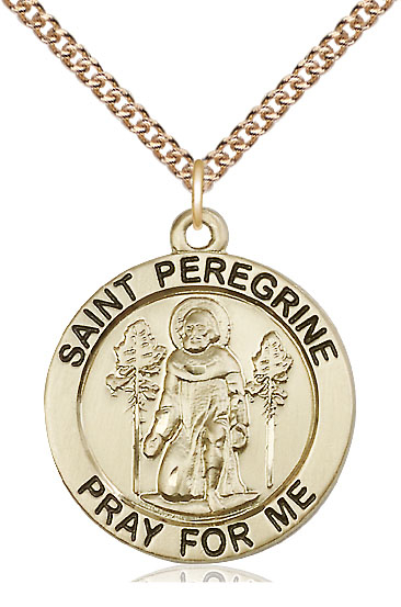 14kt Gold Filled Saint Peregrine Pendant on a 24 inch Gold Filled Heavy Curb chain