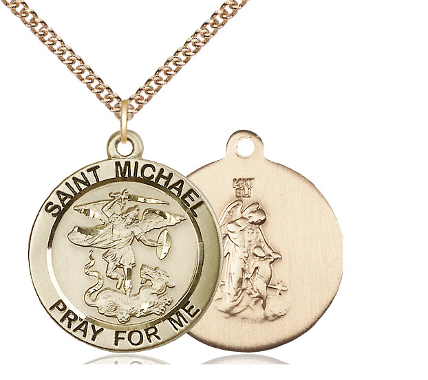14kt Gold Filled Saint Michael the Archangel Pendant on a 24 inch Gold Filled Heavy Curb chain