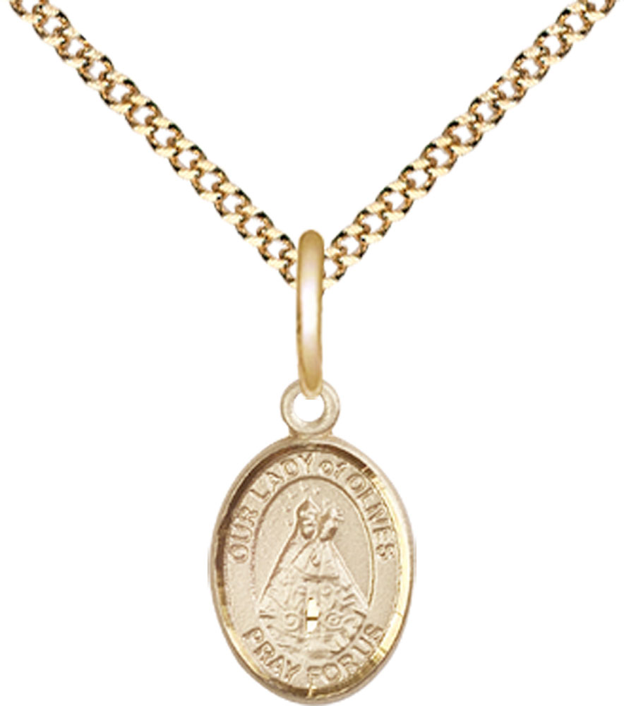 14kt Gold Filled Our Lady of Olives Pendant on a 18 inch Gold Plate Light Curb chain
