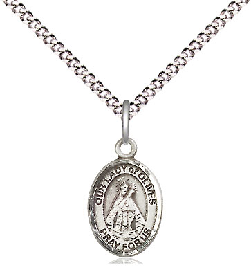 Sterling Silver Our Lady of Olives Pendant on a 18 inch Light Rhodium Light Curb chain