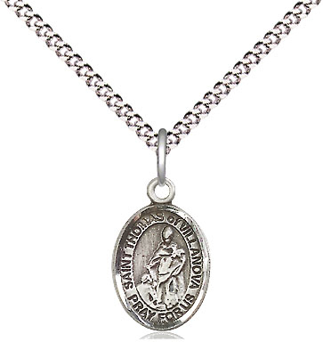 Sterling Silver Saint Thomas of Villanova Pendant on a 18 inch Light Rhodium Light Curb chain
