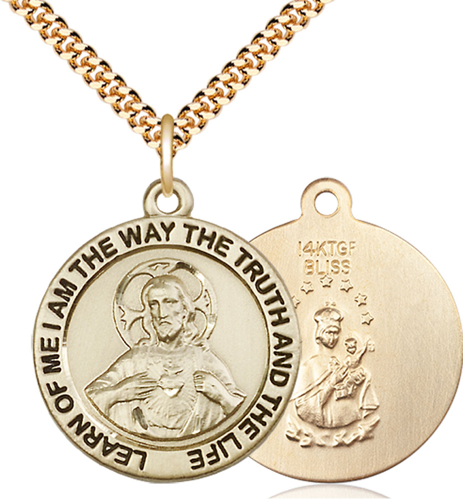 14kt Gold Filled Scapular Pendant on a 24 inch Gold Plate Heavy Curb chain