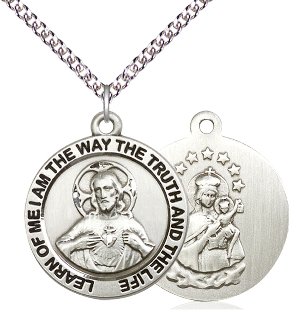 Sterling Silver Scapular Pendant on a 24 inch Sterling Silver Heavy Curb chain