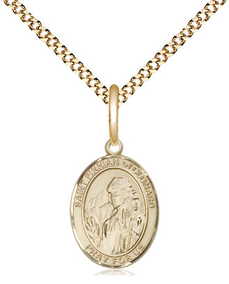 14kt Gold Filled Saint Finnian of Clonard Pendant on a 18 inch Gold Plate Light Curb chain