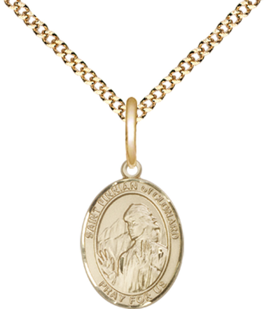 14kt Gold Filled Saint Finnian of Clonard Pendant on a 18 inch Gold Plate Light Curb chain