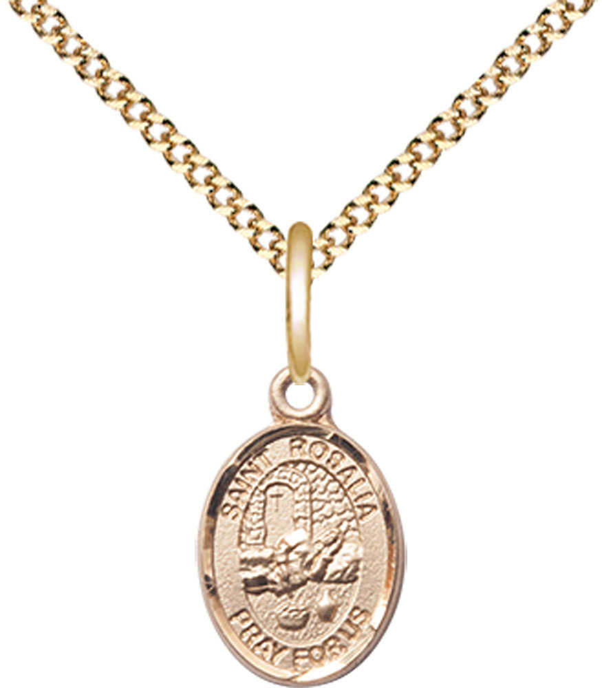 14kt Gold Filled Saint Rosalia Pendant on a 18 inch Gold Plate Light Curb chain