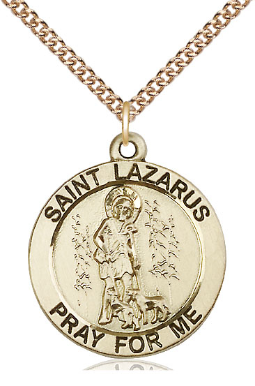 14kt Gold Filled Saint Lazarus Pendant on a 24 inch Gold Filled Heavy Curb chain