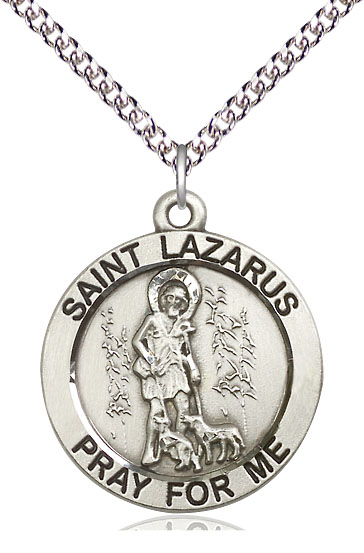 Sterling Silver Saint Lazarus Pendant on a 24 inch Sterling Silver Heavy Curb chain