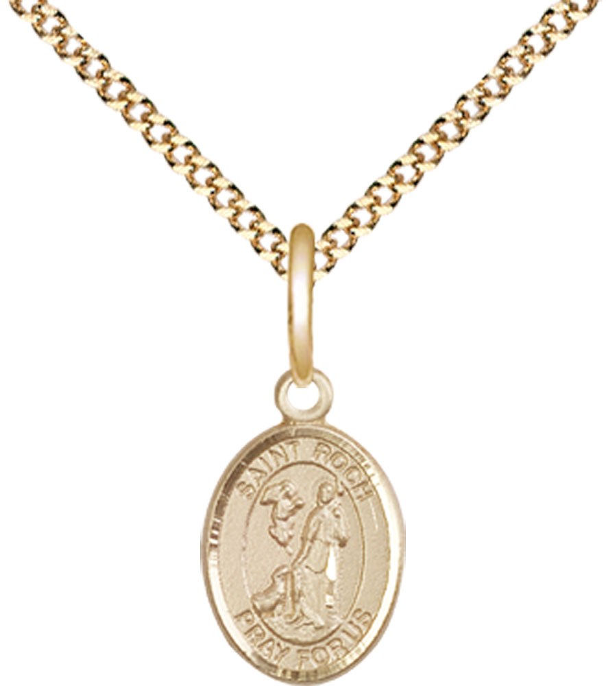 14kt Gold Filled Saint Roch Pendant on a 18 inch Gold Plate Light Curb chain
