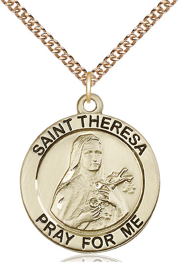 14kt Gold Filled Saint Theresa Pendant on a 24 inch Gold Filled Heavy Curb chain