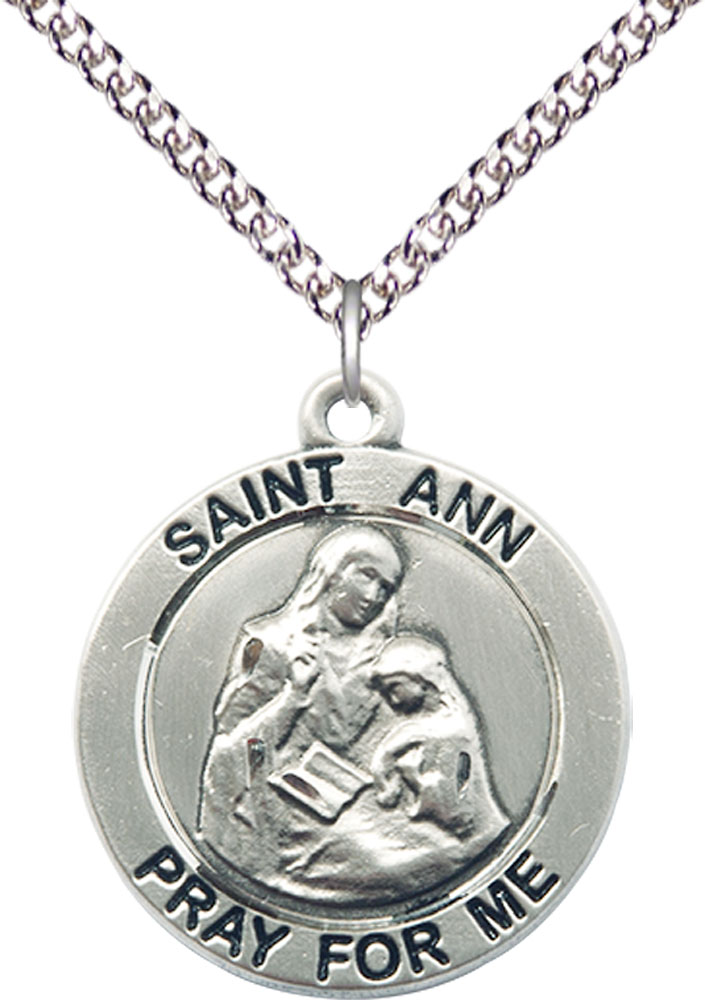 Sterling Silver Saint Ann Pendant on a 24 inch Sterling Silver Heavy Curb chain