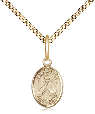 14kt Gold Filled Saint Olivia Pendant on a 18 inch Gold Plate Light Curb chain