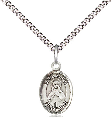 Sterling Silver Saint Olivia Pendant on a 18 inch Light Rhodium Light Curb chain