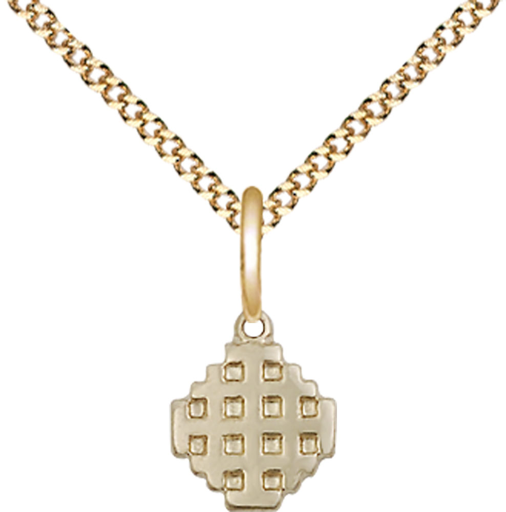 14kt Gold Filled Jerusalem Cross Pendant on a 18 inch Gold Plate Light Curb chain