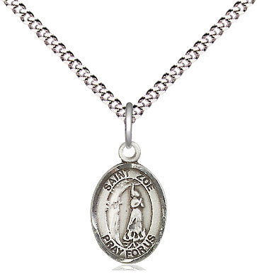 Sterling Silver Saint Zoe of Rome Pendant on a 18 inch Light Rhodium Light Curb chain