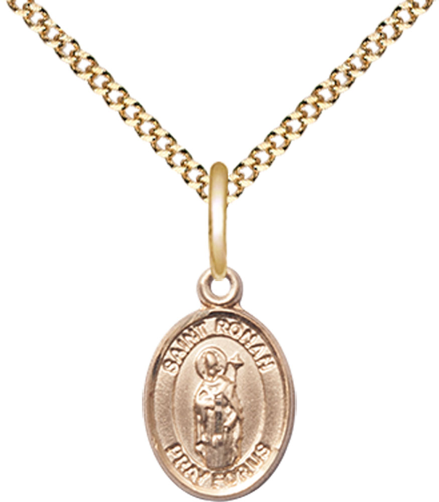 14kt Gold Filled Saint Ronan Pendant on a 18 inch Gold Plate Light Curb chain