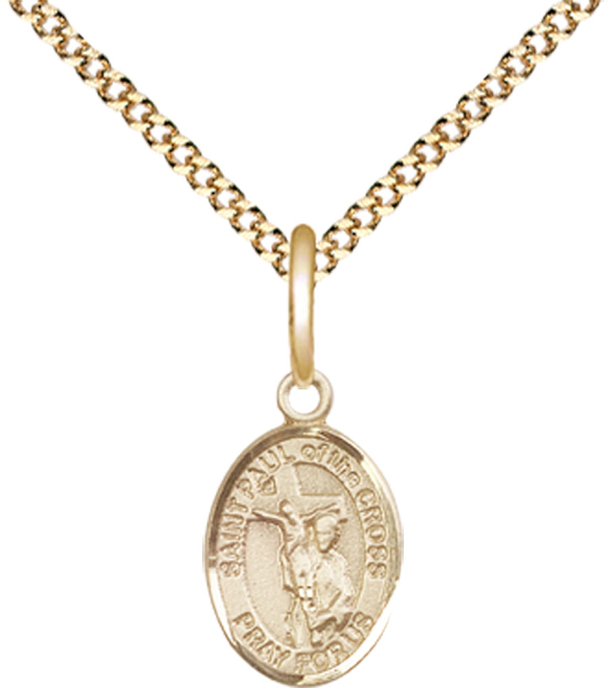 14kt Gold Filled Saint Paul of the Cross Pendant on a 18 inch Gold Plate Light Curb chain