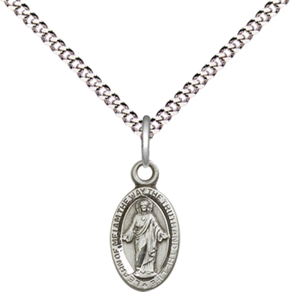 Sterling Silver Scapular Pendant on a 18 inch Light Rhodium Light Curb chain