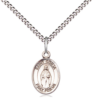Sterling Silver Saint Odilia Pendant on a 18 inch Light Rhodium Light Curb chain