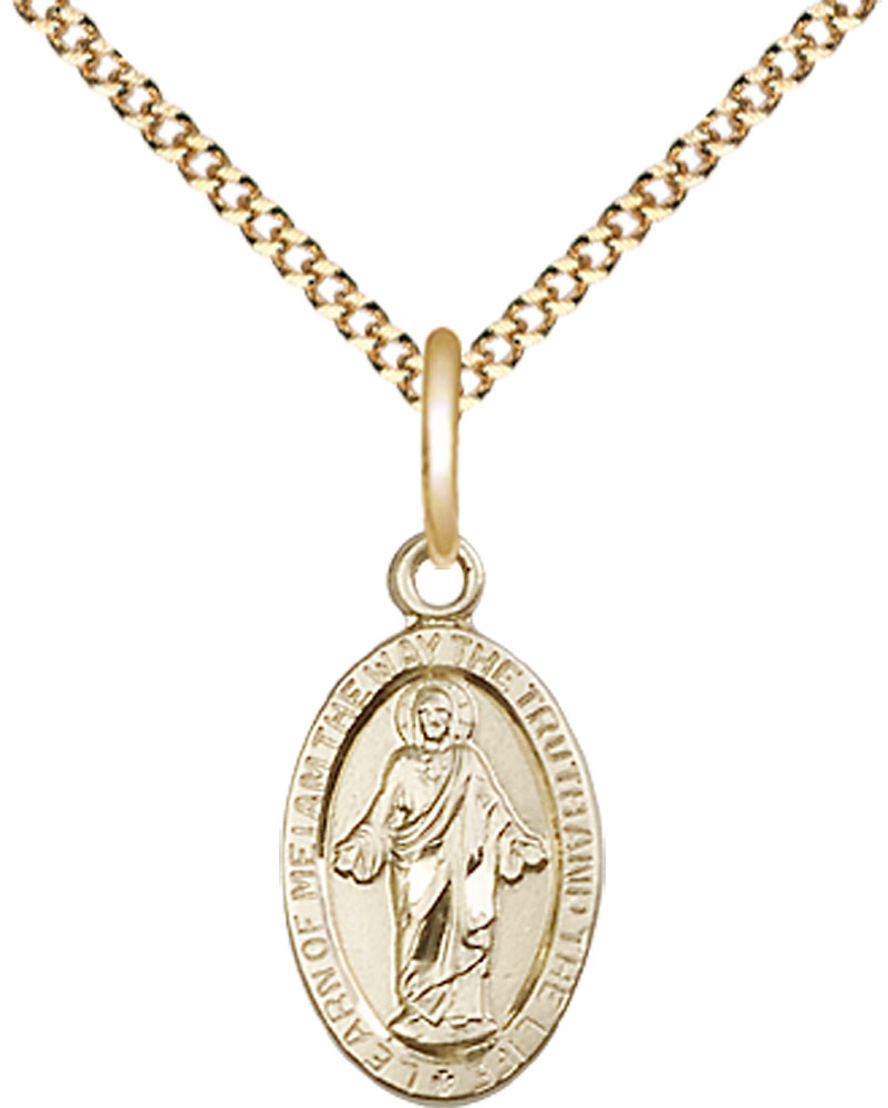 14kt Gold Filled Scapular Pendant on a 18 inch Gold Plate Light Curb chain