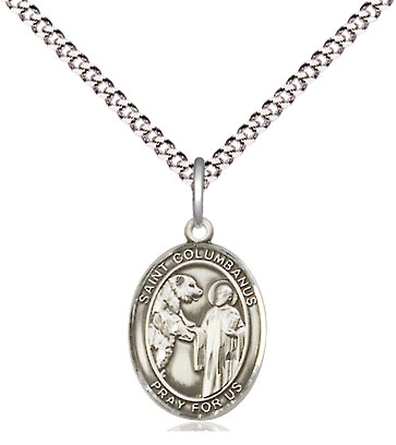 Sterling Silver Saint Columbanus Pendant on a 18 inch Light Rhodium Light Curb chain