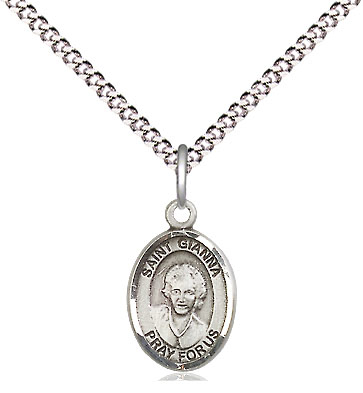 Sterling Silver Saint Gianna Pendant on a 18 inch Light Rhodium Light Curb chain