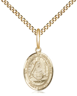 14kt Gold Filled Saint Edburga of Winchester Pendant on a 18 inch Gold Plate Light Curb chain