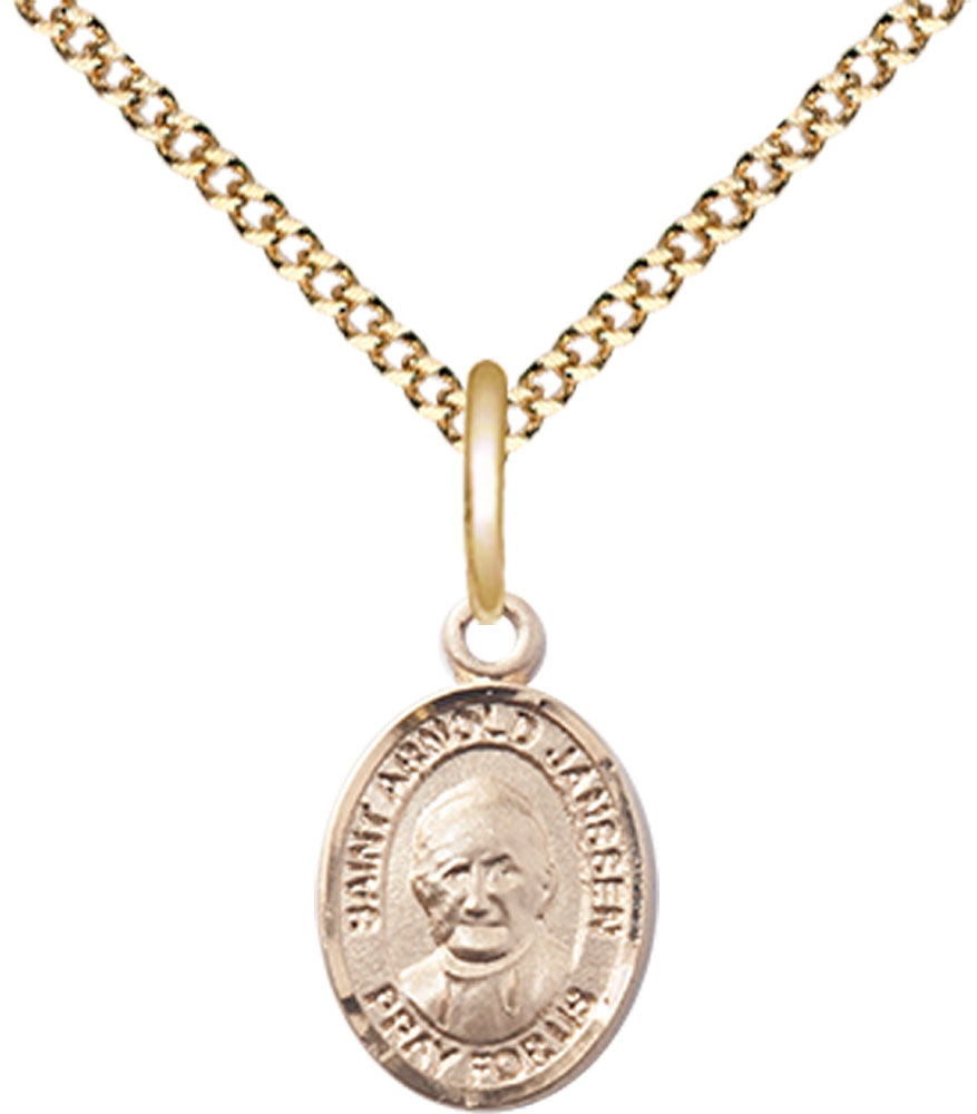 14kt Gold Filled Saint Arnold Janssen Pendant on a 18 inch Gold Plate Light Curb chain