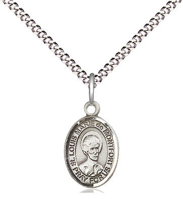 Sterling Silver Saint Louis Marie de Montfort Pendant on a 18 inch Light Rhodium Light Curb chain