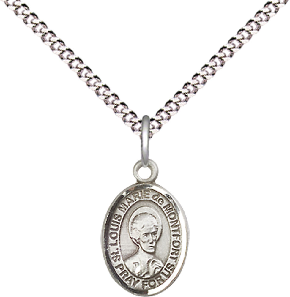 Sterling Silver Saint Louis Marie de Montfort Pendant on a 18 inch Light Rhodium Light Curb chain