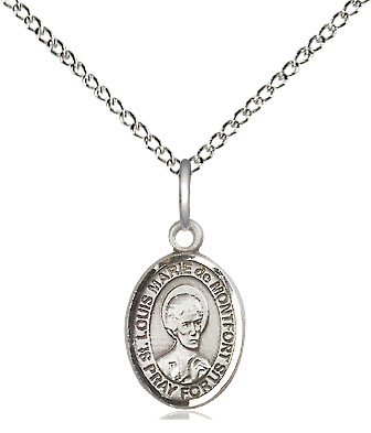 Sterling Silver Saint Louis Marie de Montfort Pendant on a 18 inch Sterling Silver Light Curb chain