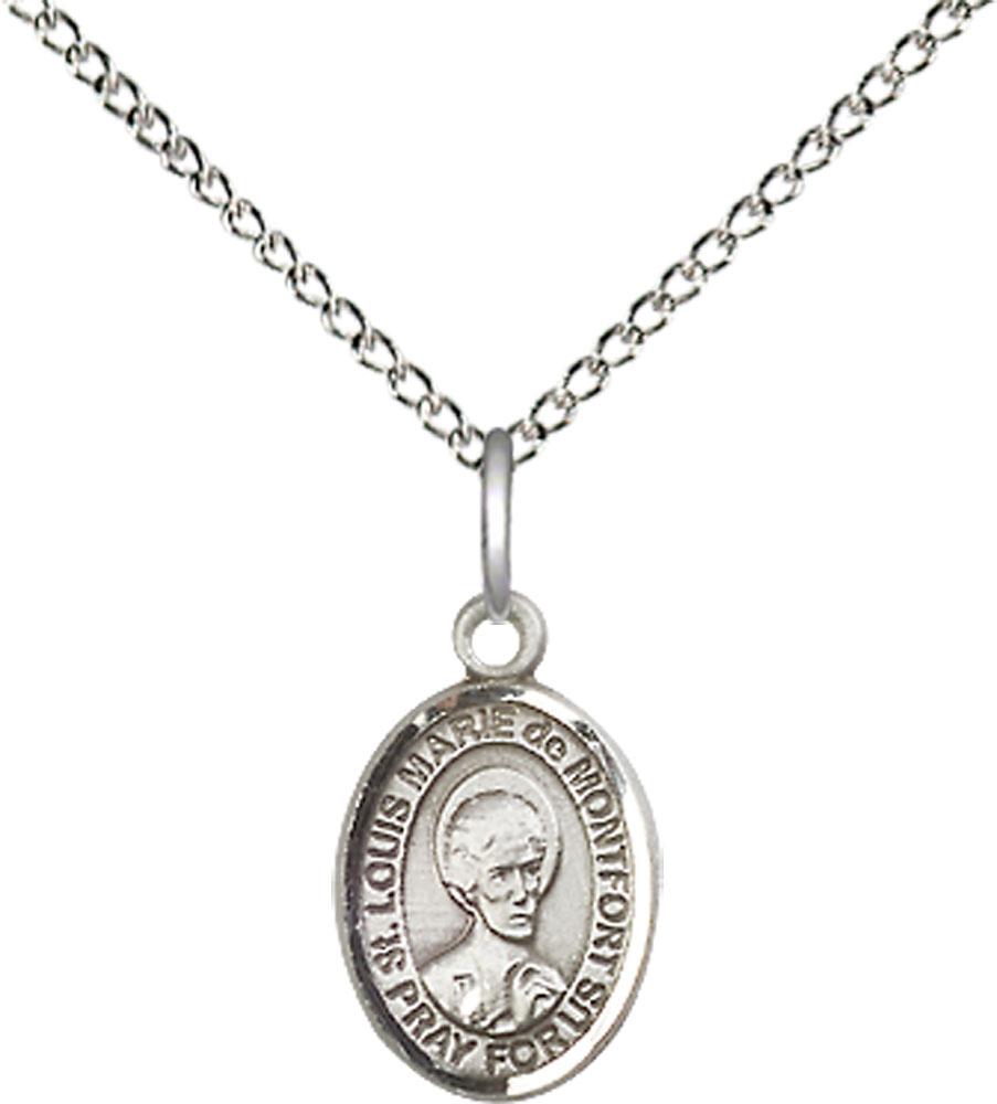 Sterling Silver Saint Louis Marie de Montfort Pendant on a 18 inch Sterling Silver Light Curb chain