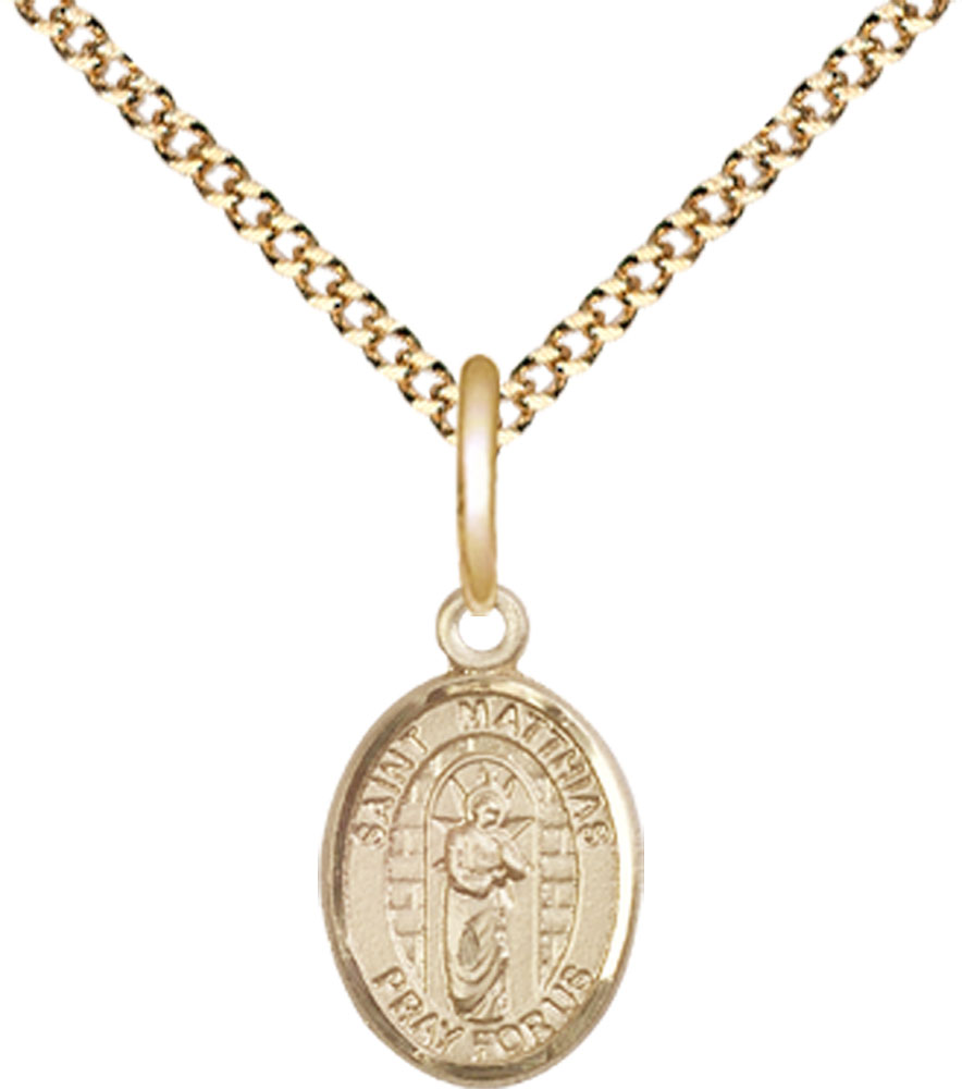 14kt Gold Filled Saint Matthias the Apostle Pendant on a 18 inch Gold Plate Light Curb chain