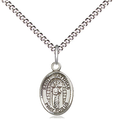Sterling Silver Saint Matthias the Apostle Pendant on a 18 inch Light Rhodium Light Curb chain