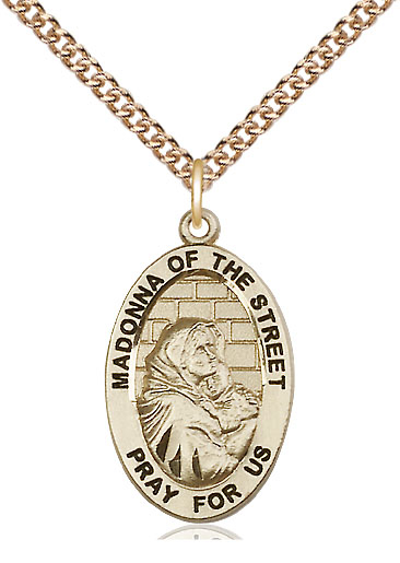 14kt Gold Filled Madonna of the Street Pendant on a 24 inch Gold Filled Heavy Curb chain
