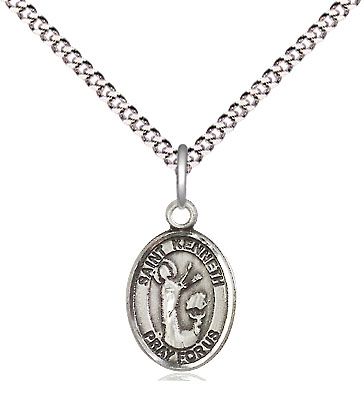 Sterling Silver Saint Kenneth Pendant on a 18 inch Light Rhodium Light Curb chain