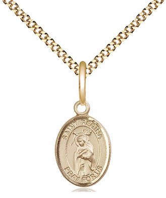 14kt Gold Filled Saint Regina Pendant on a 18 inch Gold Plate Light Curb chain