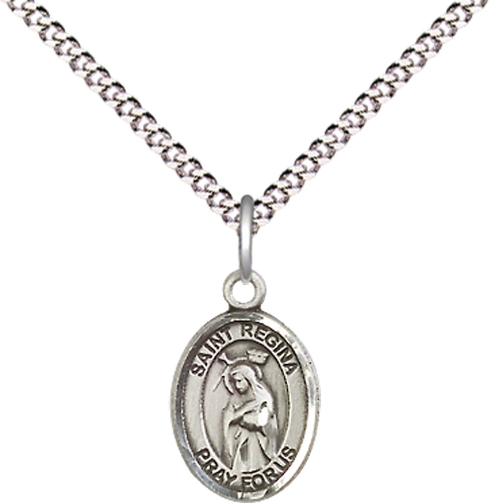 Sterling Silver Saint Regina Pendant on a 18 inch Light Rhodium Light Curb chain