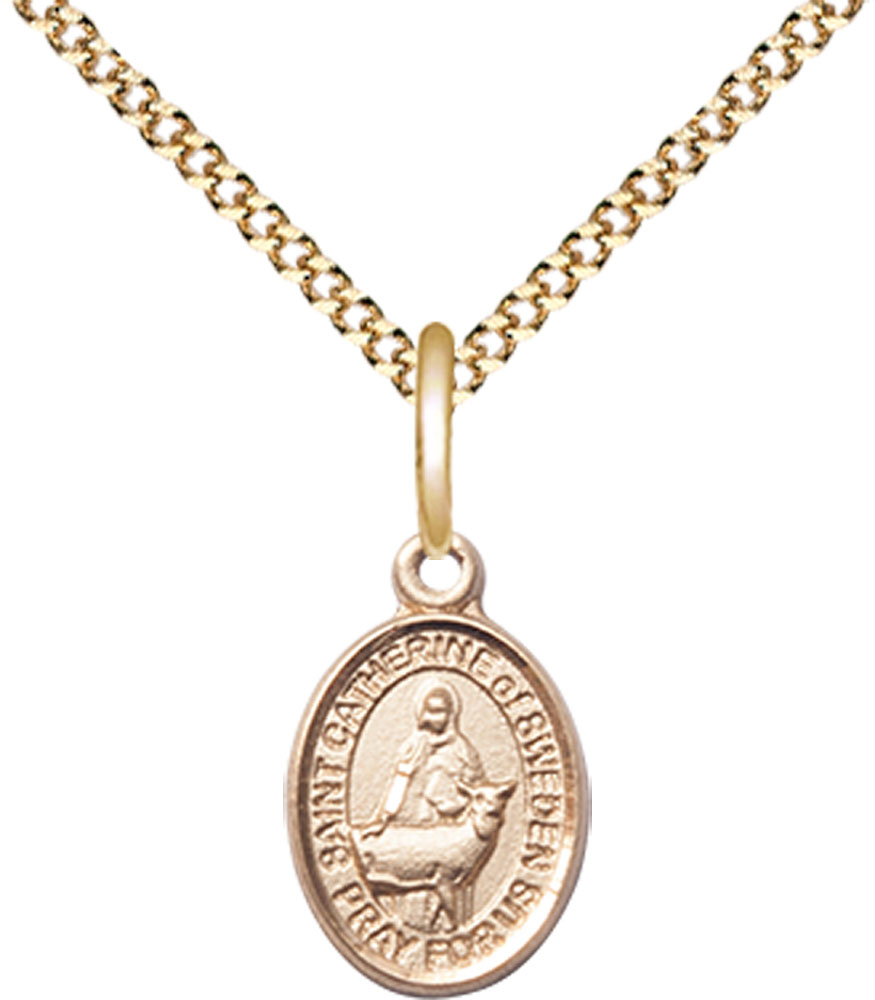 14kt Gold Filled Saint Catherine of Sweden Pendant on a 18 inch Gold Plate Light Curb chain