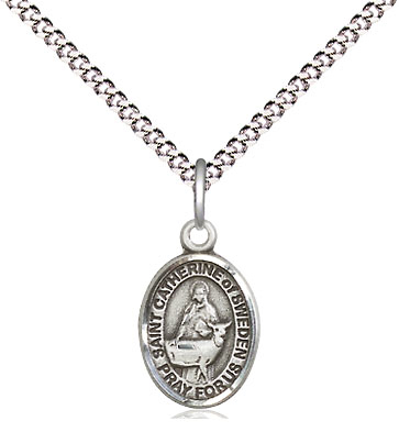 Sterling Silver Saint Catherine of Sweden Pendant on a 18 inch Light Rhodium Light Curb chain