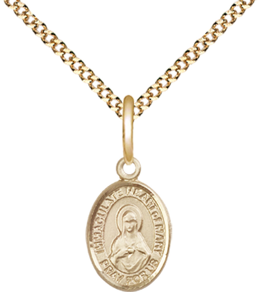 14kt Gold Filled Immaculate Heart of Mary Pendant on a 18 inch Gold Plate Light Curb chain