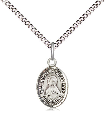Sterling Silver Immaculate Heart of Mary Pendant on a 18 inch Light Rhodium Light Curb chain