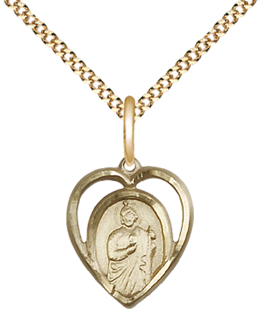 14kt Gold Filled Saint Jude Pendant on a 18 inch Gold Plate Light Curb chain