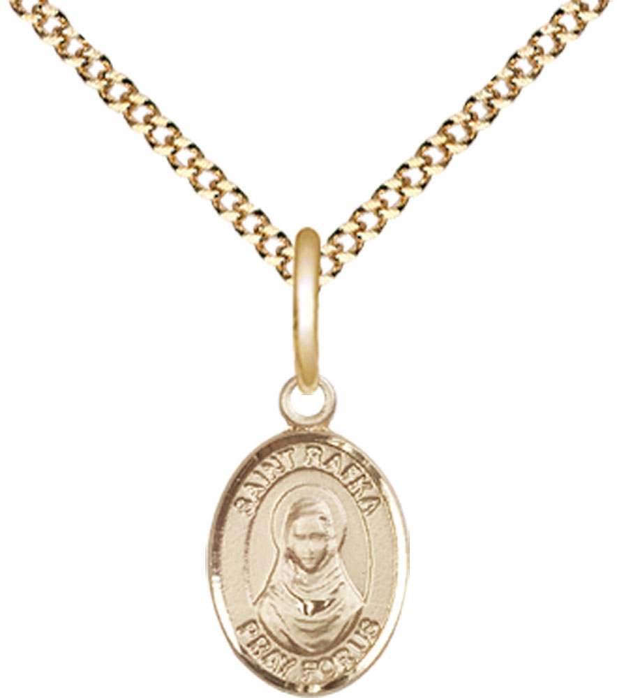 14kt Gold Filled Saint Rafka Pendant on a 18 inch Gold Plate Light Curb chain