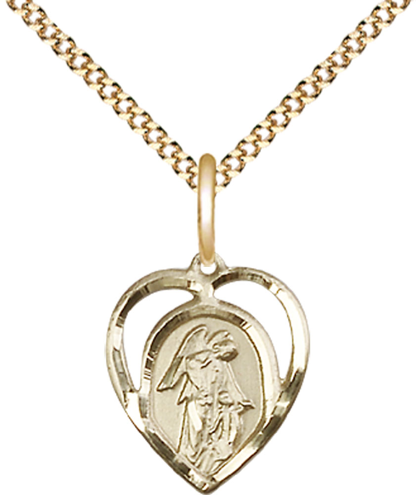 14kt Gold Filled Guardian Angel Pendant on a 18 inch Gold Plate Light Curb chain