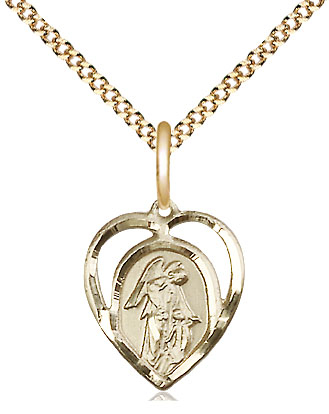 14kt Gold Filled Guardian Angel Pendant on a 18 inch Gold Plate Light Curb chain