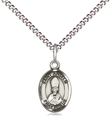 Sterling Silver Saint Anselm of Canterbury Pendant on a 18 inch Light Rhodium Light Curb chain