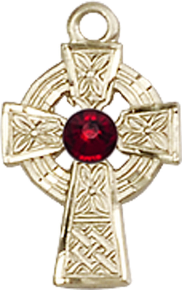 14kt Gold Filled Celtic Cross Medal with a 3mm Garnet Swarovski stone